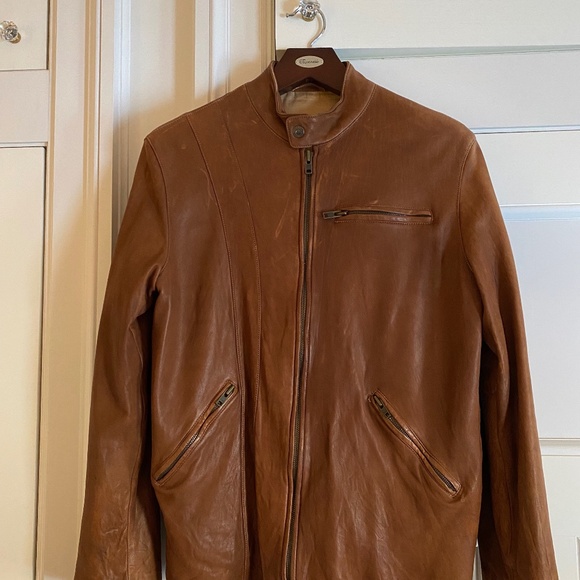 Dunhill Lamb Skin Leather Motorcycle Jacket Large Light Brown